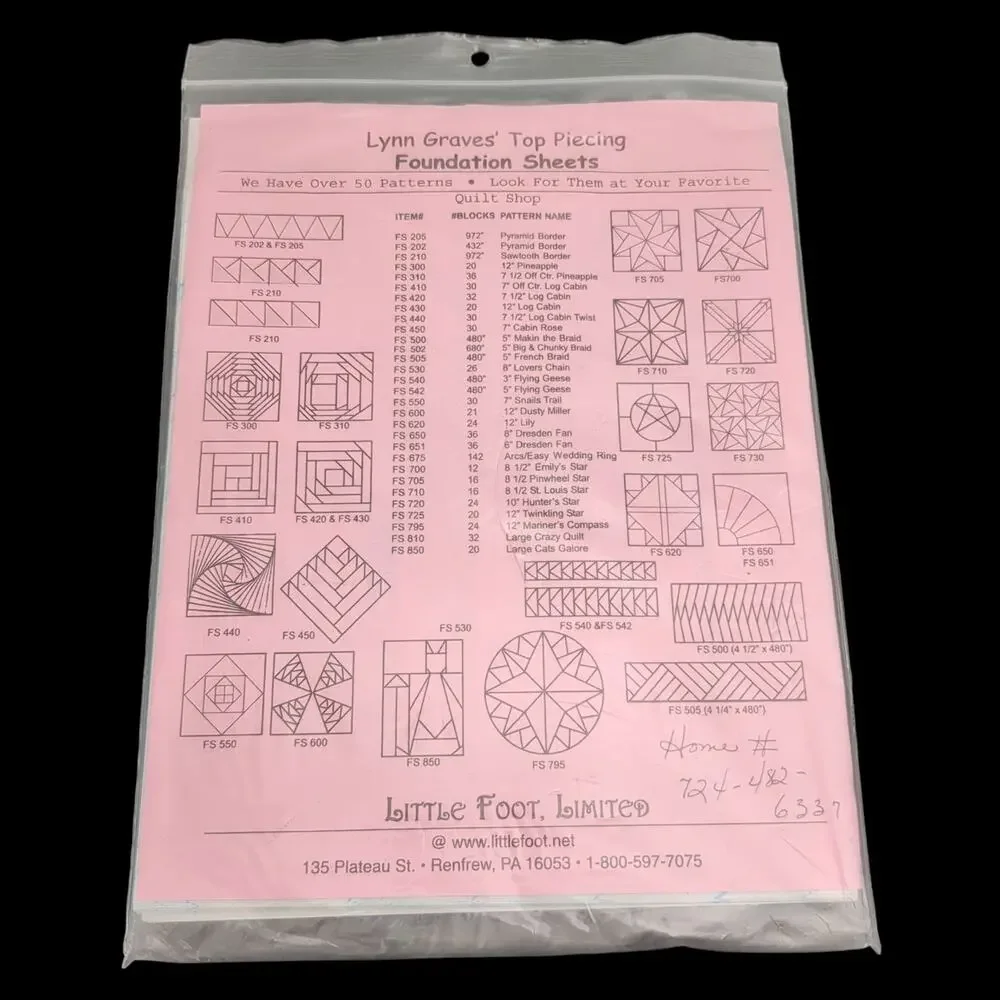 Lynn Graves Foundation Sheets Pineapple #FS300 1 3/4 Package Quilt Pattern